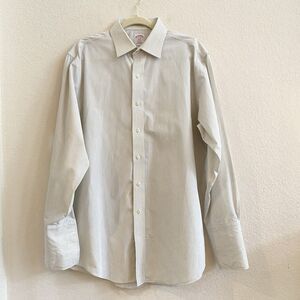 Brooks Brothers 346 Regular Fit French Cuff Dress Shirt 16-33 Beige Blue‎ Stripe